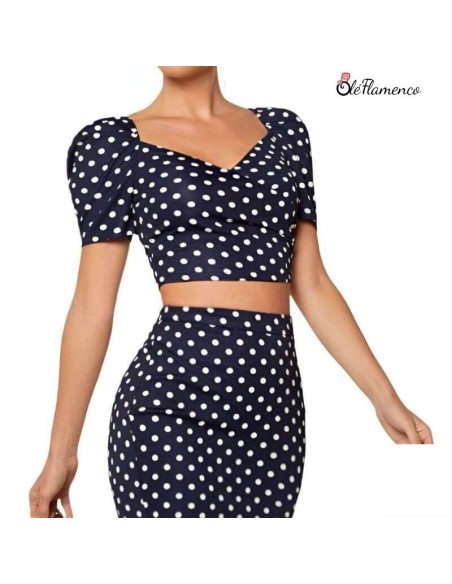Conjunto de Top y Falda Sirena con Estampado de Lunares - ideal para Romeria