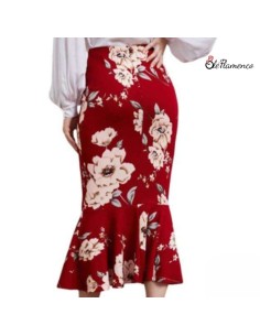 Falda Sirena Flamenca Floral en Tejido Elástico Ligero 2