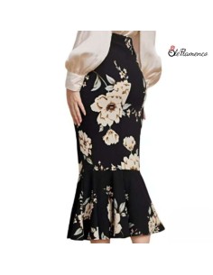Falda Sirena Flamenca Floral en Tejido Elástico... 2