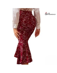 Falda Sirena Flamenca Floral en Tejido Elástico... 2