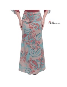 Falda de baile flamenco en punto de seda estampado con vuelo de 3,19 metros