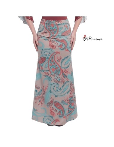 Falda de baile flamenco en punto de seda estampado con vuelo de 3,19 metros