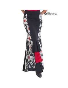 Falda de baile flamenco de 5 palas con tres volantes centrales y godet