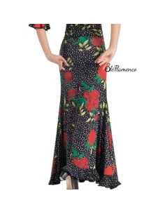 Falda de baile flamenco con estampado de flores y volantes de lunares en palas 2