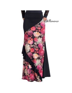 Falda de baile flamenco asimétrica con godet capeado derecho y estampado de flores 2