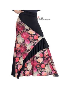 Falda de baile flamenco asimétrica con godet capeado derecho y estampado de flores