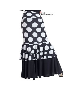 Falda de baile flamenco de lunares grandes con doble volante y capa inferior lisa negra 2