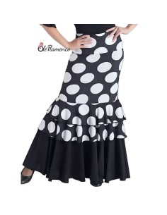 Falda de baile flamenco de lunares grandes con doble volante y capa inferior lisa negra