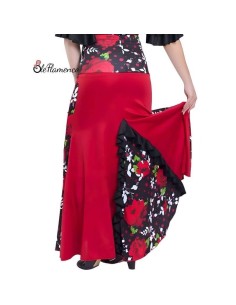 Falda de baile flamenco roja y negra con detalle de godet y volante en la espalda 2