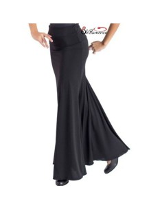 Falda de baile flamenco negra monocolor en punto de licra con godet trasero de Olé Flamenco.