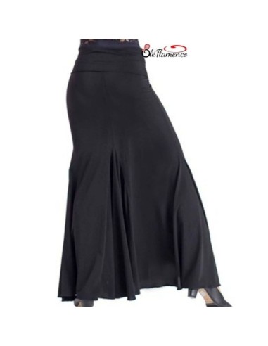 Detalle de la cintura de trincha ancha y tejido elástico de la falda flamenca profesional.