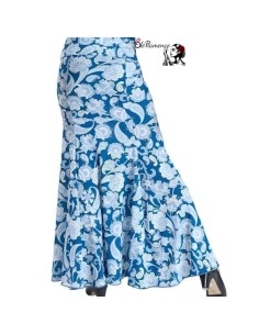 Falda de baile flamenco en punto de licra azul estampada con flores y cachemir de Olé Flamenco. 2