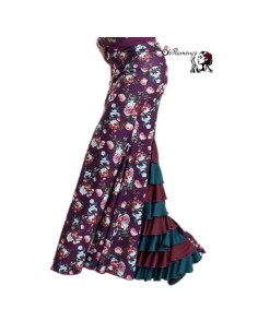 Falda de baile flamenco estampada con detalle de 8 volantes en el godet trasero de Olé Flamenco.