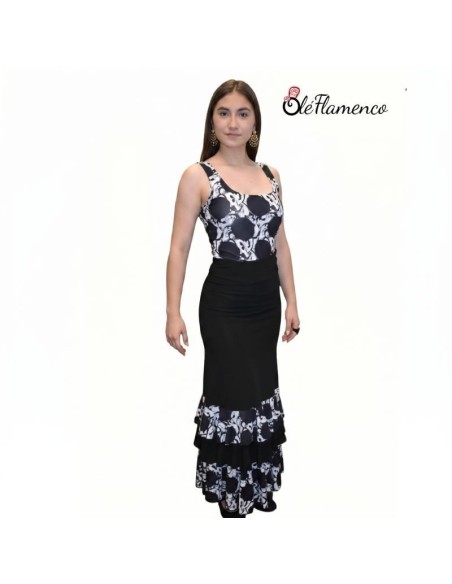 Conjunto flamenco de cuerpo de tirantes y falda entallada con lunares XL para baile profesional.