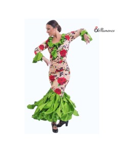 Conjunto de baile flamenco con cuerpo de chorrera y falda de volantes con hilo a contraste.