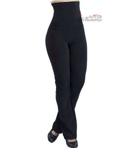 Pantalón de baile en punto de licra negro con canesú de 25 cm para flamenco y danza.