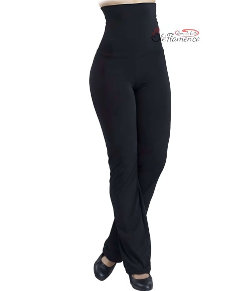 Pantalón de baile en punto de licra negro con canesú de 25 cm para flamenco y danza.
