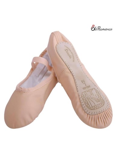 Zapatillas de media punta Sansha en piel color rosa ballet