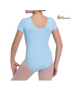 Maillot de danza de manga corta en algodón color rosa (frontal) 2