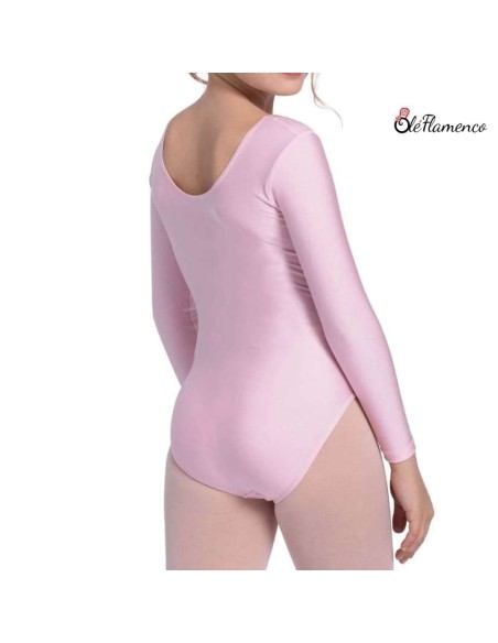 Vista trasera del maillot de manga larga rosa en licra