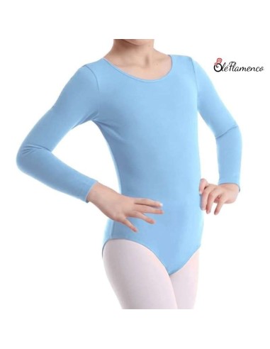 Maillot de ballet en licra celeste manga larga