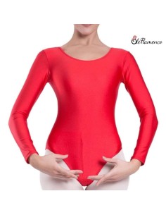 Maillot de danza de manga larga en licra color rojo