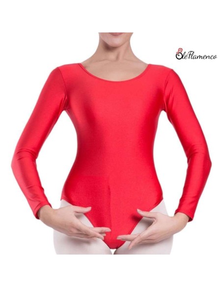 Maillot de danza de manga larga en licra color rojo