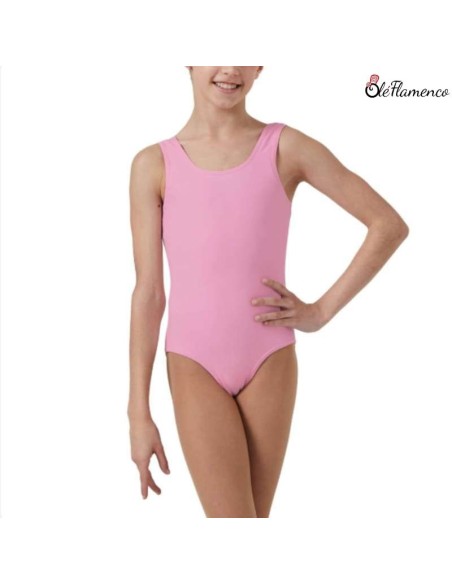 Maillot de danza con tirante ancho en poliamida color rosa (frontal)