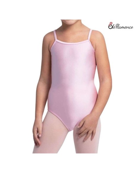 Maillot de danza con tirantes finos en licra brillante color rosa