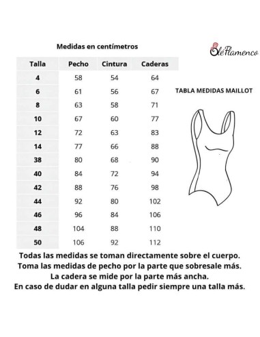 Tabla de medidas corporales para maillots de licra
