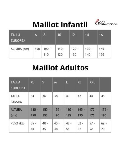 Tabla de medidas corporales para maillots de microfibra