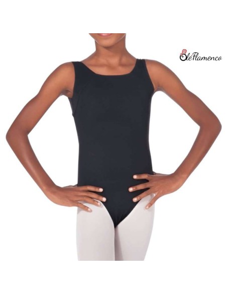 Maillot de danza con tirantes anchos en algodón color negro (frontal)